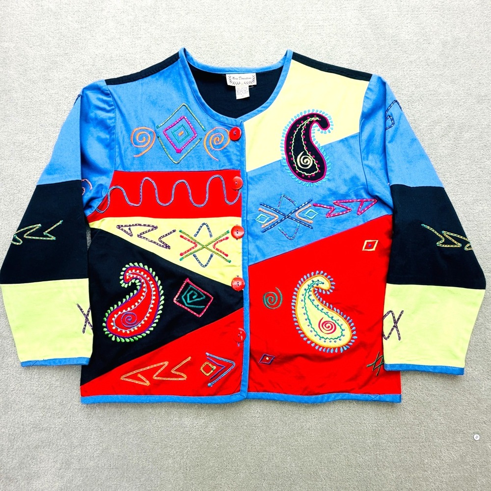 Vtg New Directions Soft Canvas Jacket Womens Med Multicolor Embroidered Stitched